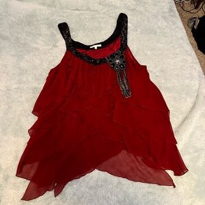 Matty M Red Black Silk Blouse